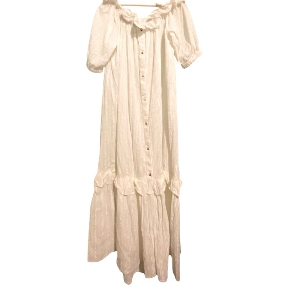 Anthropologie Ruffle Off-The-Shoulder Gauze Dress in White Size Medium - Picture 6 of 14
